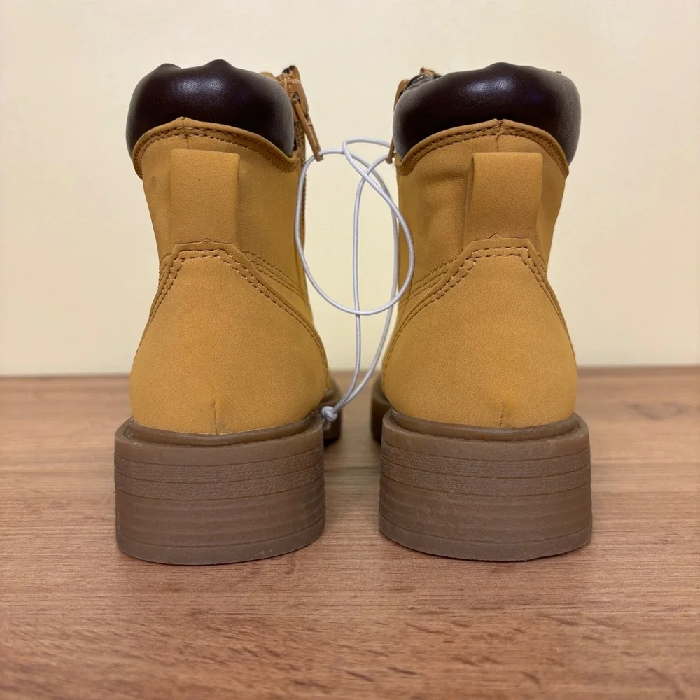 STEVE MADDEN JJumble Combat Boots Tan Kids Size 11 Side Zip Lace Up Low Heel‎